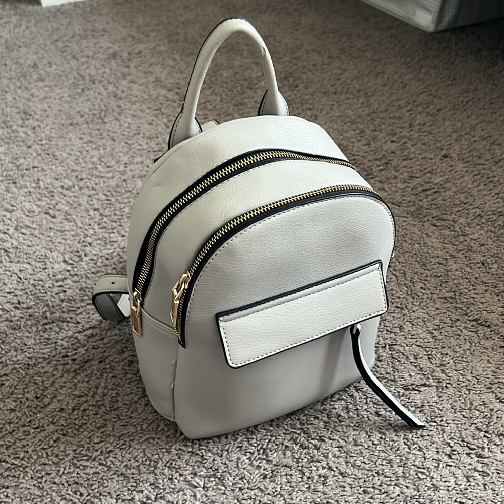 Gray Faux Leather Mini Backpack